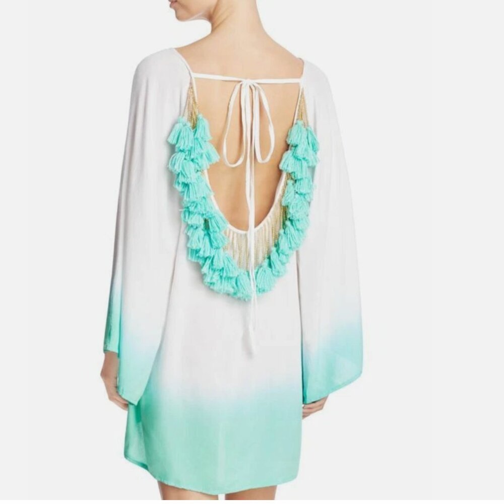 NWT Sundress Indiana Ombre Short Dress Tunic Cover Up White Turquoise Sz XS